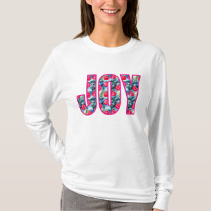JOY Word Art in Fuchsia Pink and Teal Green T-Shirt