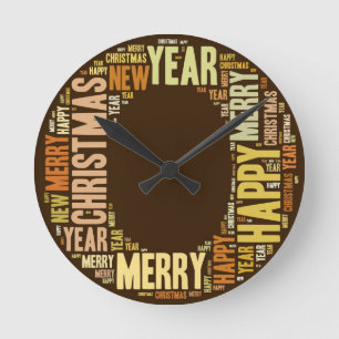 JOY Wordcloud Christmas Round Clock