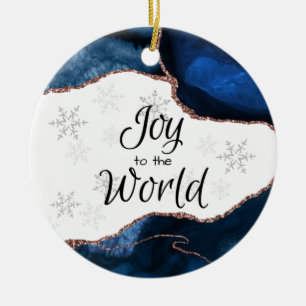 Joy World Elegant Blue Gold Glitter Geode Ceramic Tree Decoration