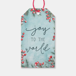 Joy World Watercolor Christmas Simple Blue Holiday Gift Tags