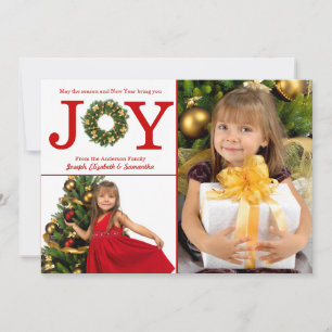 Joy Wreath 2 Photos Red Dots - Christmas Card