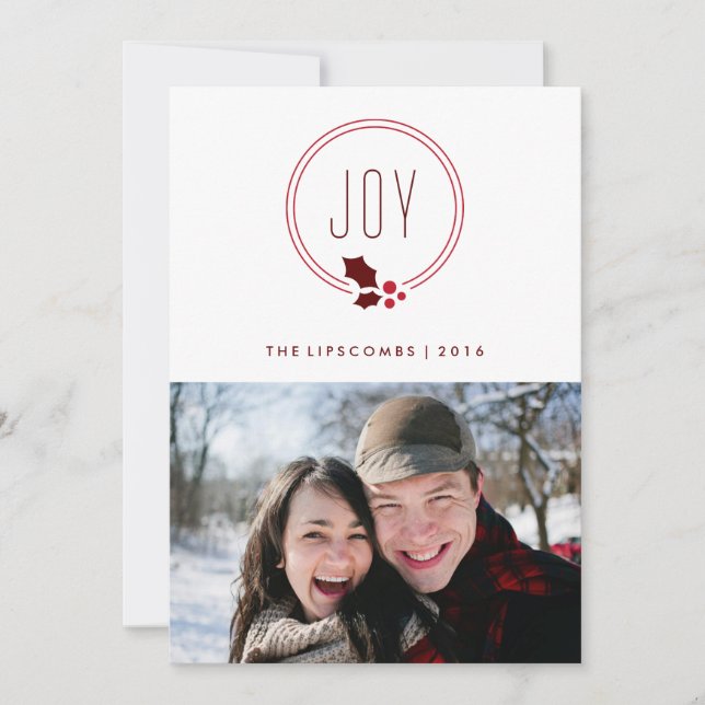 Joy Wreath and Berries Holiday Photo Card (Front)
