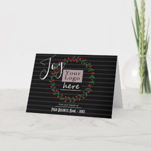 Joy Wreath Business logo and Photo Holiday Card