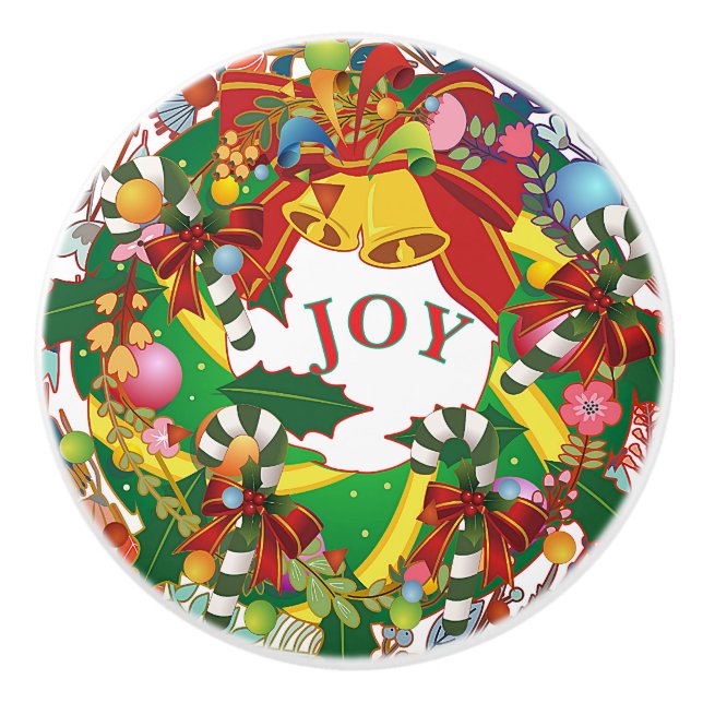 Joy Wreath Ceramic Drawer Pull (Front)