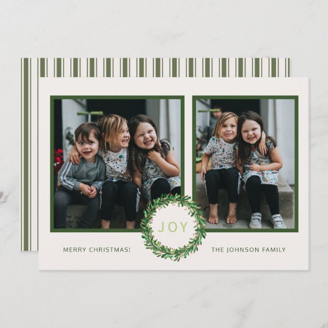 Joy Wreath Christmas Holiday Photo Card (Front/Back)