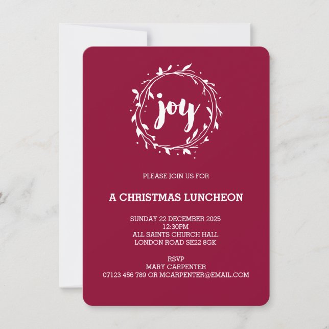 Joy Wreath Christmas Party/Dinner/Meal Invitation (Front)