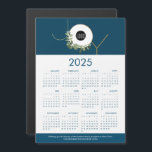 JOY Wreath Custom Logo Blue 2025<br><div class="desc">Along with your usual holiday Holiday greeting card, add in these magnets to thank your clients, employees and customers. These JOY Christmas Corporate Holiday magnetic 2025 calendar cards is a useful gift. Replace the logo with your own branding, personalise the message and website, Featuring my modern wreath illustration in gold,...</div>