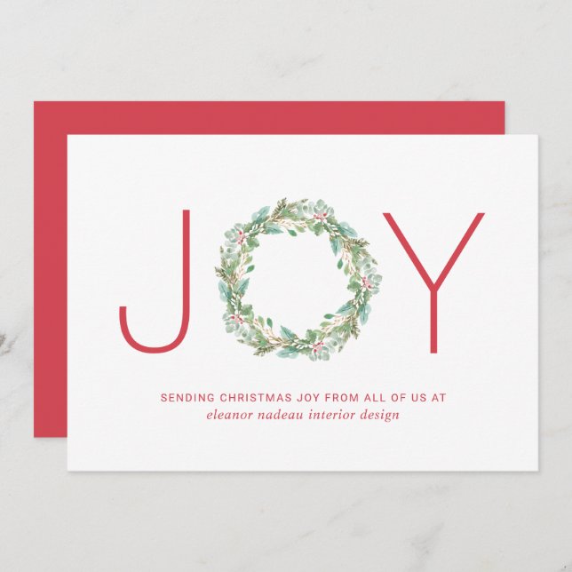 Joy Wreath Elegant Business Corporate Christmas Holiday Card (Front/Back)