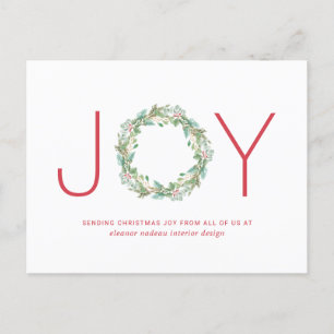 Joy Wreath Elegant Corporate Business Christmas Holiday Postcard