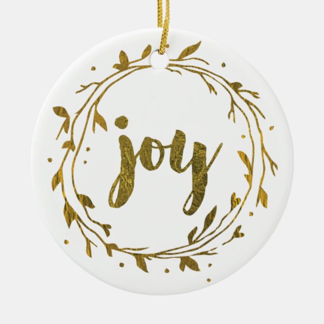 Joy Wreath Gold Christmas Family Ornament (Front)