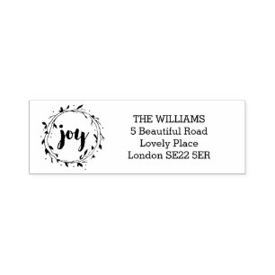 Joy Wreath Holiday Address Self-inking Stamp