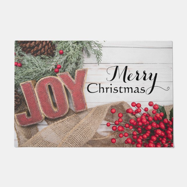 Joy & Wreath Holiday Collection Doormat (Front)