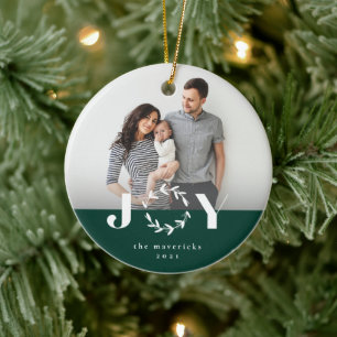 Joy wreath holiday photo ornament