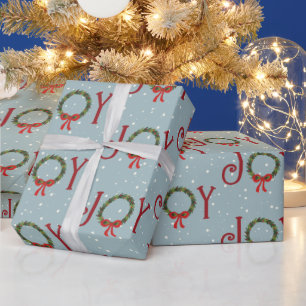 Joy Wreath On Snowflakes Wrapping Paper