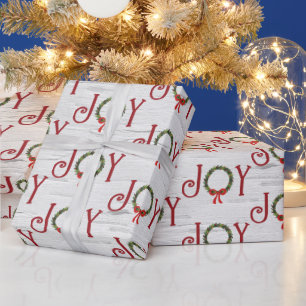 Joy Wreath On White Birch Wrapping Paper