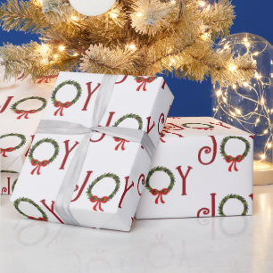 Joy Wreath On White Wrapping Paper