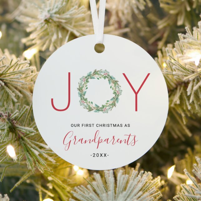 Joy Wreath Our First Christmas as Grandparents Metal Tree Decoration (Insitu)
