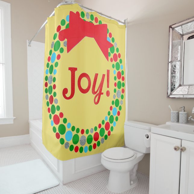 Joy Wreath Shower Curtain (In Situ)