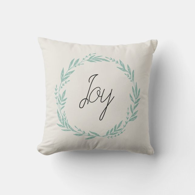 Joy Wreath Throw Pillow (Front)