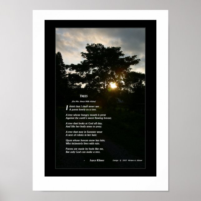 Joyce Kilmer poem "Trees" poster  with trees photo (Front)