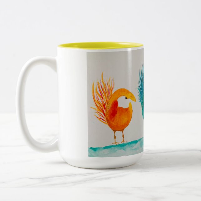 Joyce's Whimsical Birds!  Mug w/ watercolor  (Left)