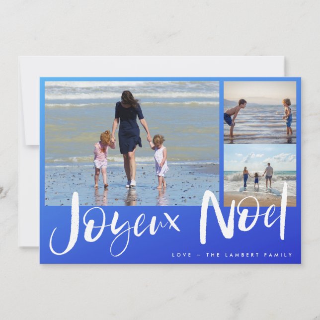 Joyeaux Noel Beach Family Photo Christmas Card (Front)