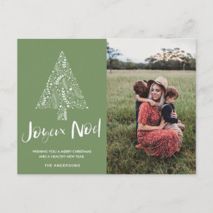 Joyeaux Noel Family Photo Christmas Green Holiday Postcard