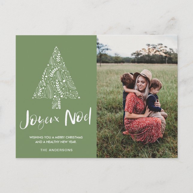 Joyeaux Noel Family Photo Christmas Green Holiday Postcard (Front)