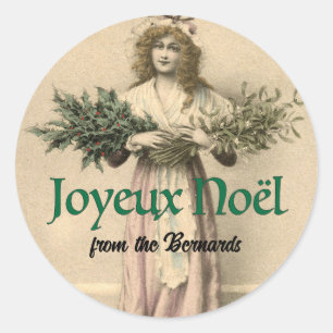 Joyeaux Noel Vintage French Christmas From Package Classic Round Sticker