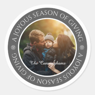 Joyeous Season's Greetings   Custom Family Photo Classic Round Sticker