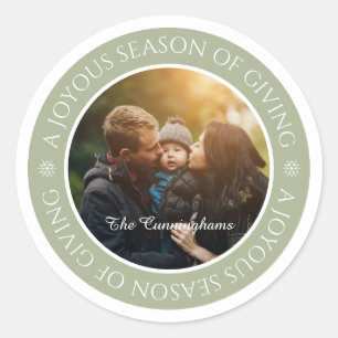 Joyeous Season's Greetings   Custom Family Photo Classic Round Sticker