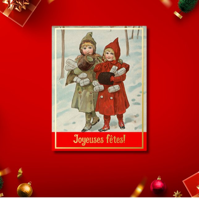  Joyeuses fêtes - vintage little   girls Foil Holiday Postcard (Creator Uploaded)