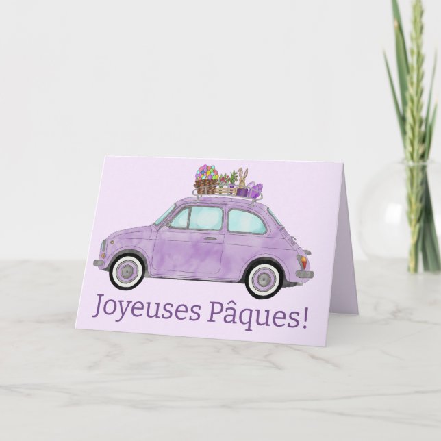 Joyeuses Pâques French Easter Retro Fiat 500 Holiday Card (Front)