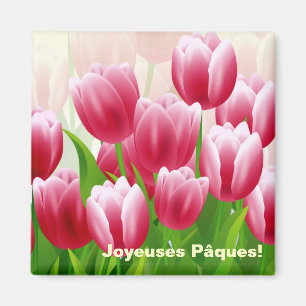 Joyeuses Pâques. Spring Tulips Easter Gift Magnets