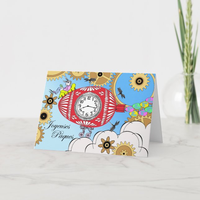 Joyeuses Paques, Steampunk Easter in French Holiday Card (Front)