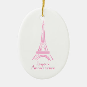 Joyeux Anniversaire Eiffel Tower French Birthday Ceramic Tree Decoration