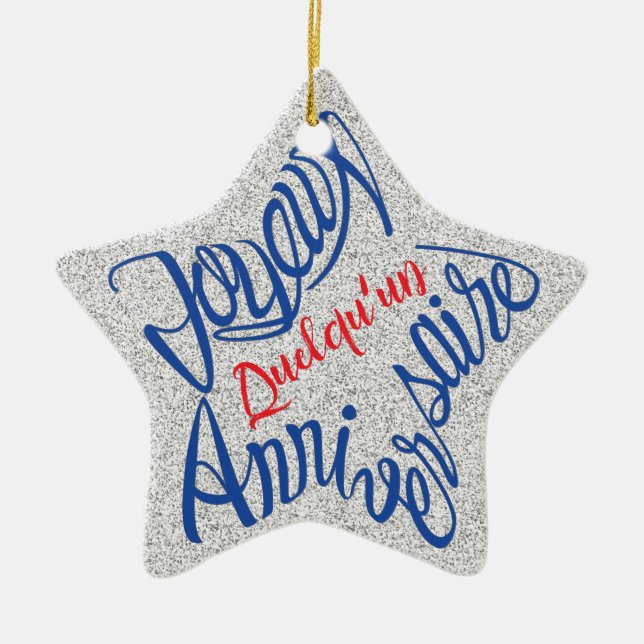 Joyeux anniversaire en forme d'étoile ceramic tree decoration (Front)