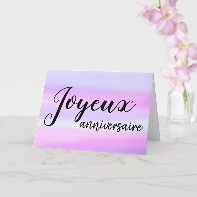 Joyeux Anniversaire French Birthday Watercolor Card (Orchid)