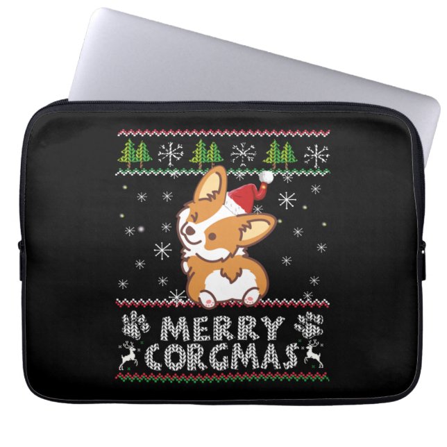 Joyeux Corgmas Noel Corgi Laptop Sleeve (Front)