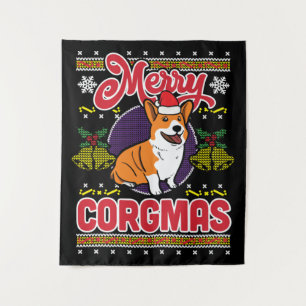 Joyeux Corgmas Ugly Christmas Corgi Dog Lover Tapestry