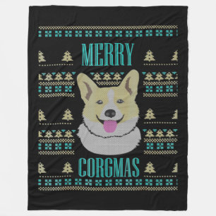 Joyeux Corgmas Ugly Christmas Corgi Fleece Blanket
