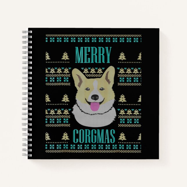 Joyeux Corgmas Ugly Christmas Corgi Notebook (Front)