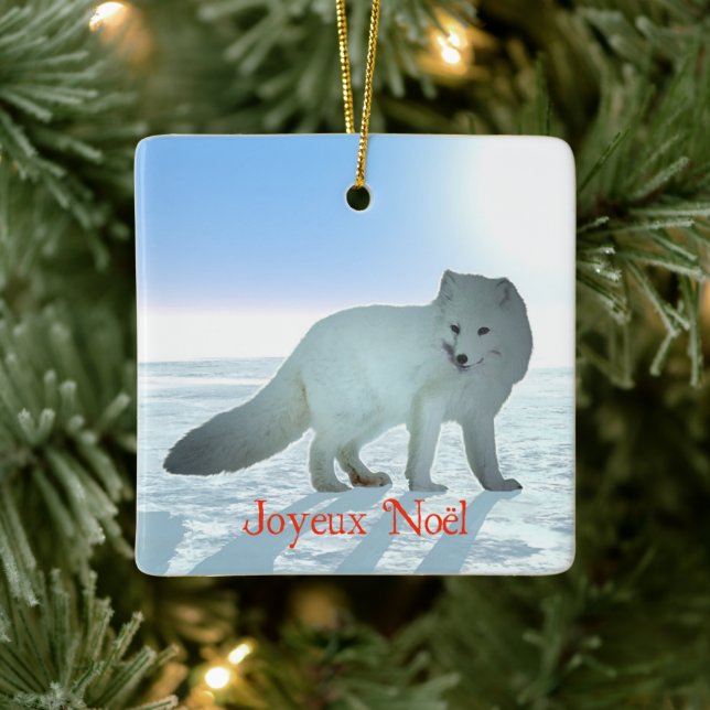 Joyeux Noёl - Arctic Fox Ceramic Tree Decoration (Tree)
