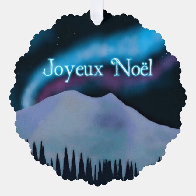 Joyeux Noёl - Blue Aurora  Tree Decoration Card (Front)