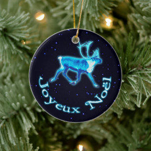 Joyeux Noёl - Blue Caribou (Reindeer) Ceramic Tree Decoration
