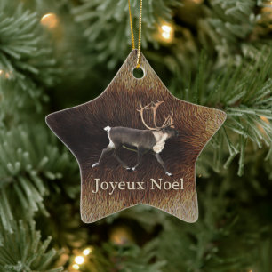Joyeux Noёl - Bull Caribou (Reindeer) Ceramic Tree Decoration