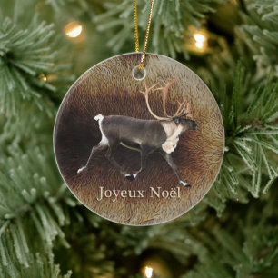 Joyeux Noёl - Bull Caribou (Reindeer) Ceramic Tree Decoration