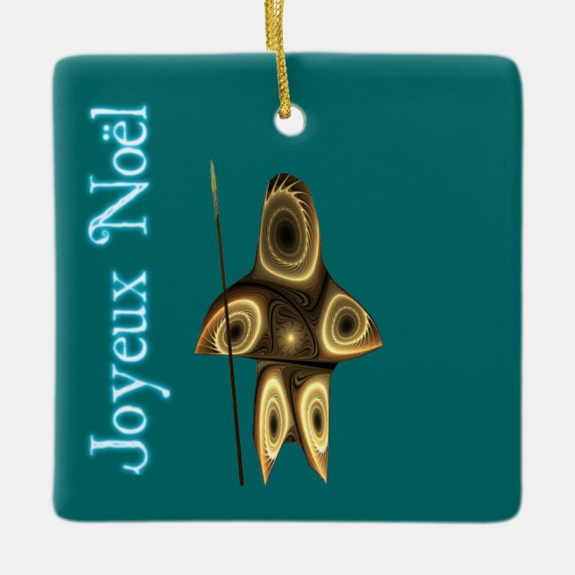 Joyeux Noёl - Fractal Inuit Hunter Ceramic Tree Decoration (Front)