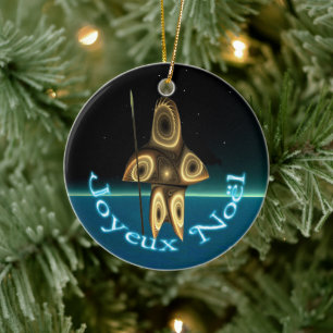 Joyeux Noёl - Fractal Inuit Hunter Ceramic Tree Decoration