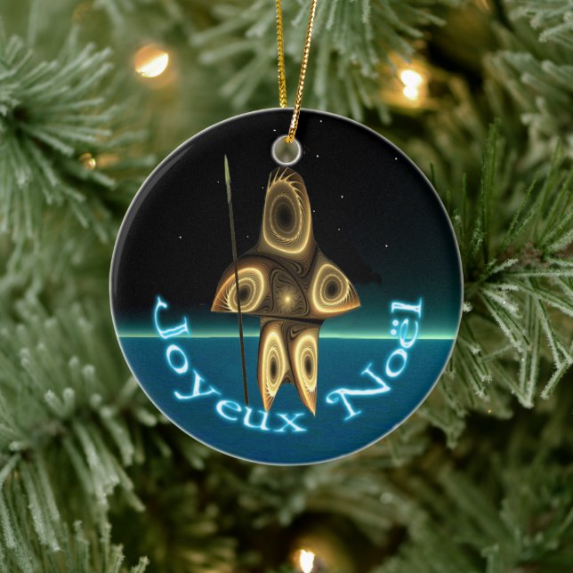 Joyeux Noёl - Fractal Inuit Hunter Ceramic Tree Decoration (Tree)